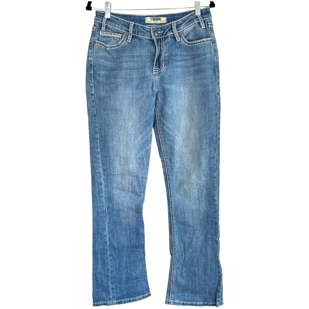 Women’s Boot Cut Jeans with Embroidered Pocket - Light Blue - Picture 3 of 10